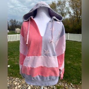 Free People x Tricia Fix Pastel Flag Hoodie Sweatshirt Stars Small